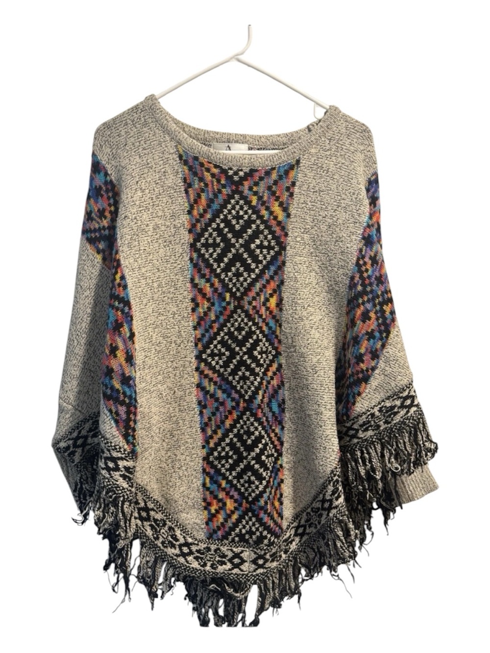 Multicolor Fringe Knit Poncho Sweater